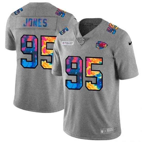 Kansas City Chiefs 95 Chris Jones Men Nike Multi Color 2020 NFL Crucial Catch NFL Jersey Greyheather